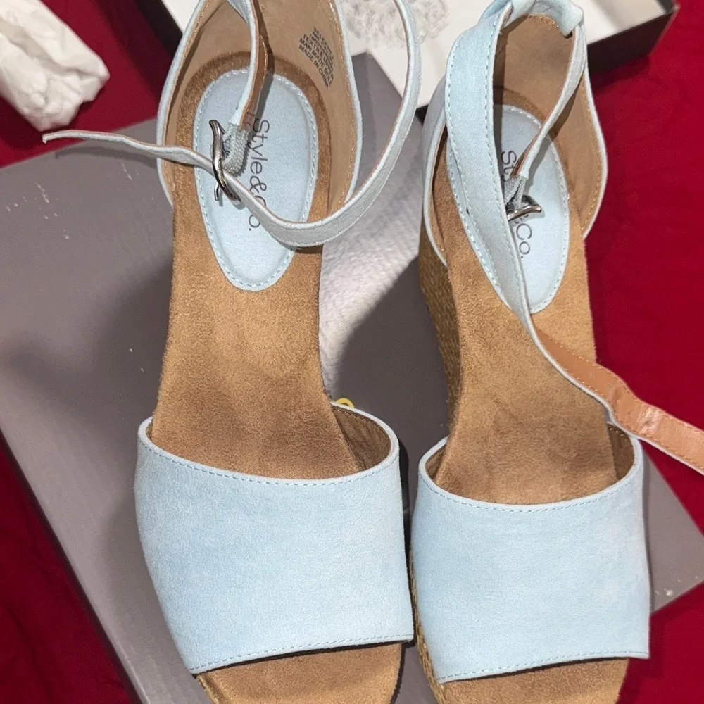 Style & Co. Blue Floral Embroidered Wedges